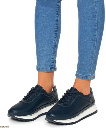 Pantofi Casual dama din Piele naturala cu talpa groasa CRL0048 BLEUMARIN
