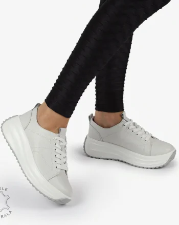 Pantofi casual piele naturala cu talpa inalta CRL1307 ALB