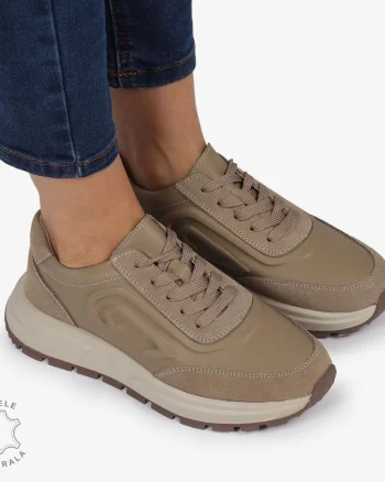 Pantofi casual piele naturala CU MODEL LATERAL CRL1304 KHAKI