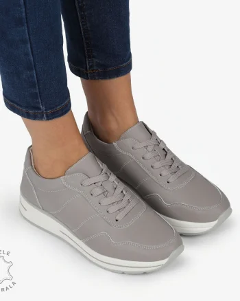 PANTOFI CASUAL Piele Naturala CU INCHIDERE SIRET SI MODEL PE TALPA CRL1303 GRI