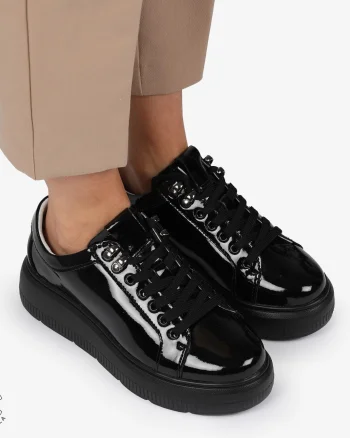 Pantofi CASUAL PIELE NATURALA LACUITA CRL1294 NEGRU