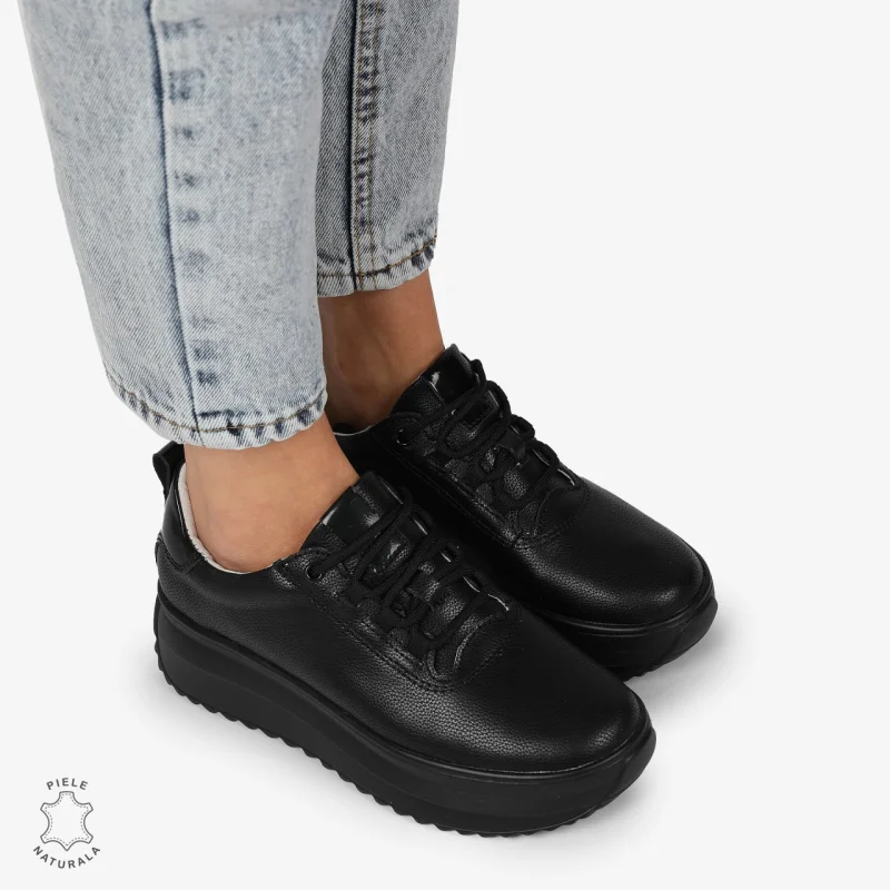 Pantofi CASUAL PIELE NATURALA cu TALPA INALTA CRL1291 NEGRU