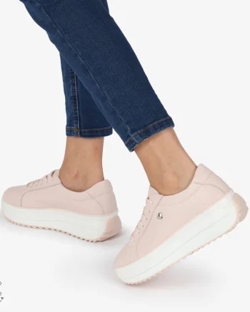 Pantofi CASUAL PIELE NATURALA cu talpa inalta CRL1275 Roz