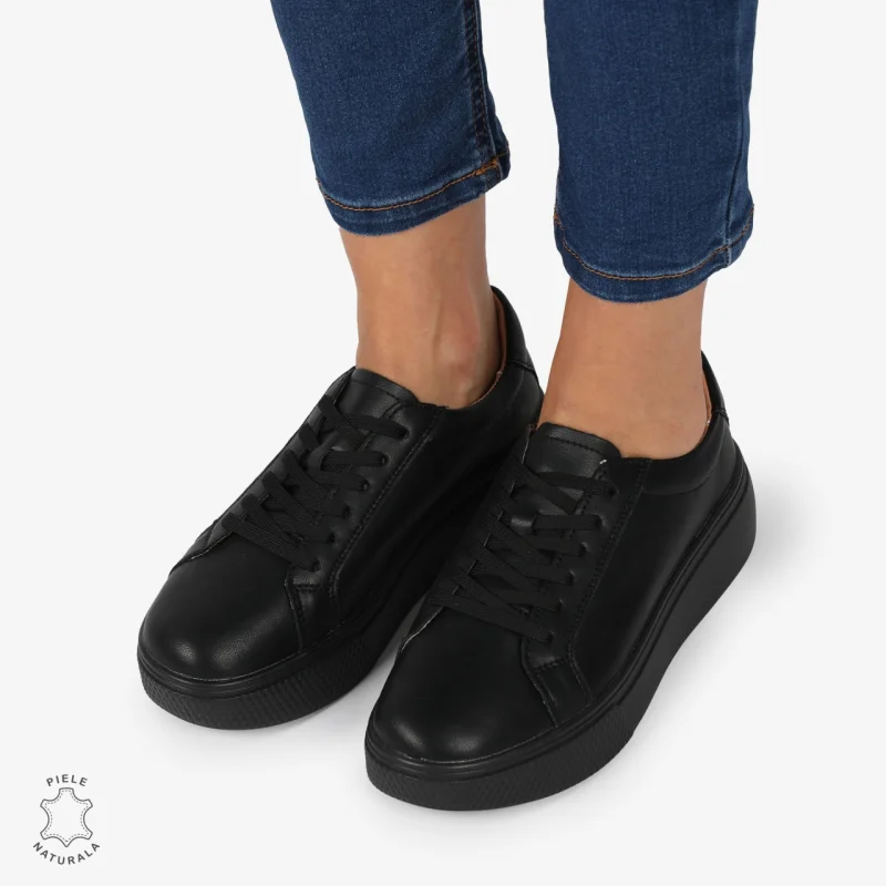 Pantofi CASUAL PIELE NATURALA cu detaliu lateral CRL1273 Negru