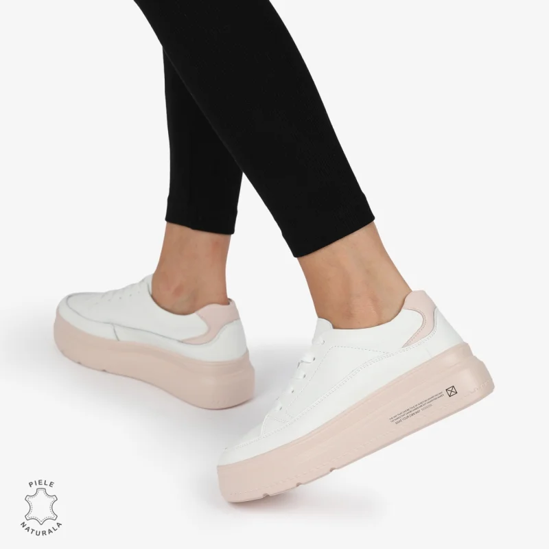 Pantofi CASUAL PIELE NATURALA CRL1271 Alb cu Roz