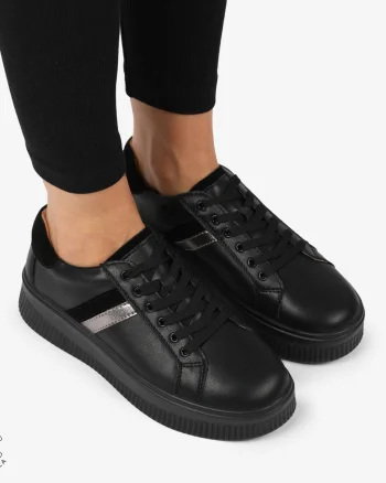 Pantofi CASUAL PIELE NATURALA cu linii decorative CRL1270 Negru