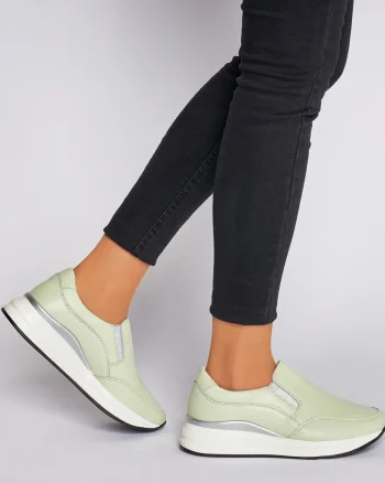Pantofi Casual dama din Piele naturala CU INCHIDERE SLIP-ON CRL1235 VERDE