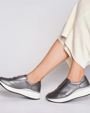 Pantofi Casual dama din Piele naturala CU INCHIDERE ELASTIC CRL1233 PEWTER