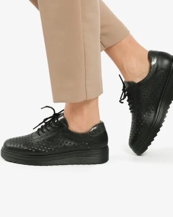 Pantofi Casual dama din piele naturala Perforati CRL0782 NEGRU
