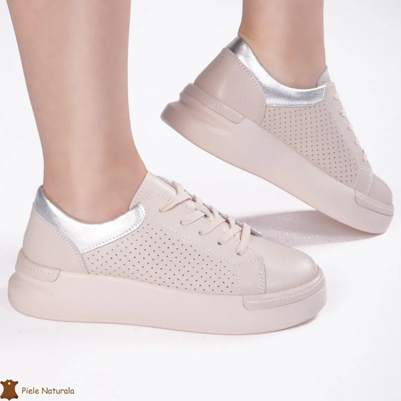 Pantofi Casual Dama din Piele naturală CRL0117 ROZ