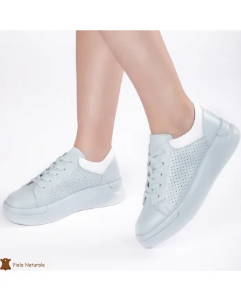 Pantofi Casual Dama din Piele naturală CRL0117 ALBASTRU