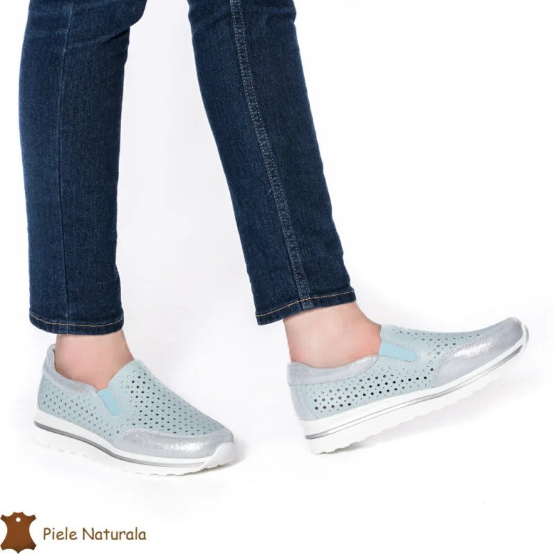 Pantofi Casual dama din Piele naturala CRL0860 ALBASTRU