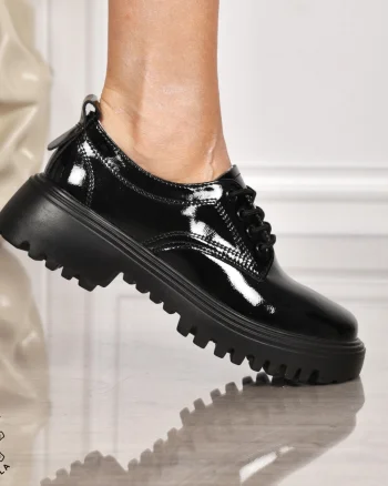 Pantofi casual piele naturala LUCIOASA CRL885 NEGRU LUCIOS