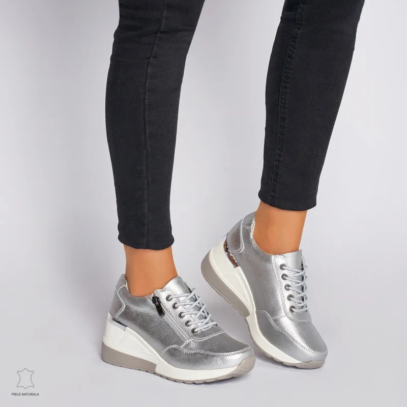Pantofi Casual dama din Piele Naturala CRL0068 ARGINTIU