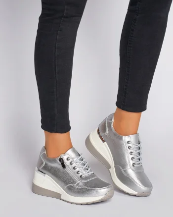 Pantofi Casual dama din Piele Naturala CRL0068 ARGINTIU