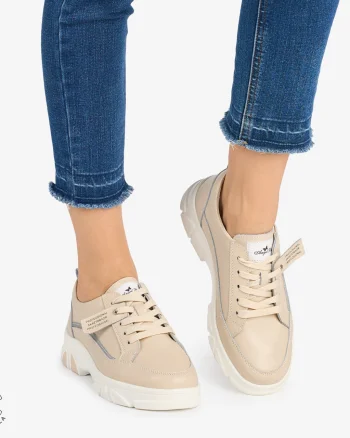 Pantofi Casual de dama din Piele Naturala COMODE CU MODEL CRL1218 BEJ