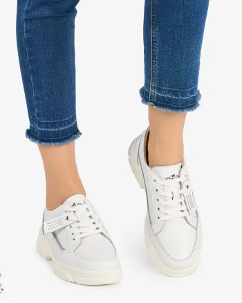 Pantofi Casual de dama din Piele Naturala COMODE CU MODEL CRL1218 ALB