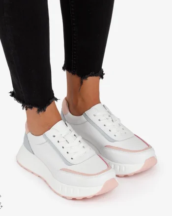Pantofi Casual de dama din Piele Naturala COMODE MULTICOLOR CRL1215 ALB CU ALBASTRU