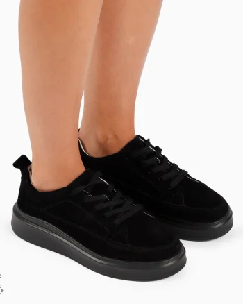 Pantofi Casual de dama din Piele Naturala INTOARSA CU TALPA INALTA CRL1210 NEGRU