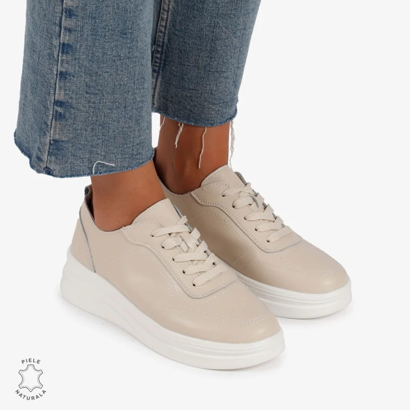 Pantofi Casual de dama din Piele Naturala CRL1206 BEJ
