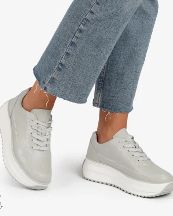 Pantofi Casual de dama din Piele Naturala cu talpa Inalta CRL1201Gri