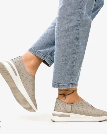 Pantofi Casual de dama din Piele Naturala PERFORATA CU ELASTIC CRL1200 GRI
