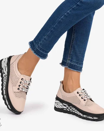 Pantofi Casual dama din Piele Naturala perforata talpa speciala cu model CRL1073 CULOARE: NEGRU