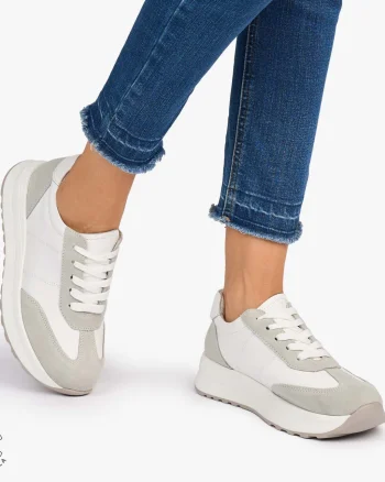 Pantofi Casual dama din Piele Naturala Combinata cu Piele intoarsa CRL1071 CULOARE: ALB