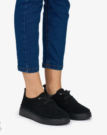 PANTOFI CASUAL Dama Piele Naturala INTOARSA CRL1053 Culoare: NEGRU