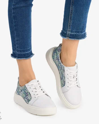 Pantofi Casual DAMA din PIELE Naturala cu imprimeu floral albastru CRL0949 CULOARE: Albastru