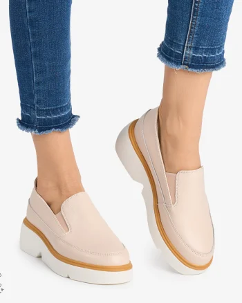 Pantofi Casual DAMA din PIELE Naturala SLIP-ON CRL0946 CULOARE: ROZ