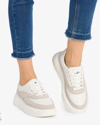 Pantofi casual dama piele naturala si piele naturala intoarsa CRL0872 ALB