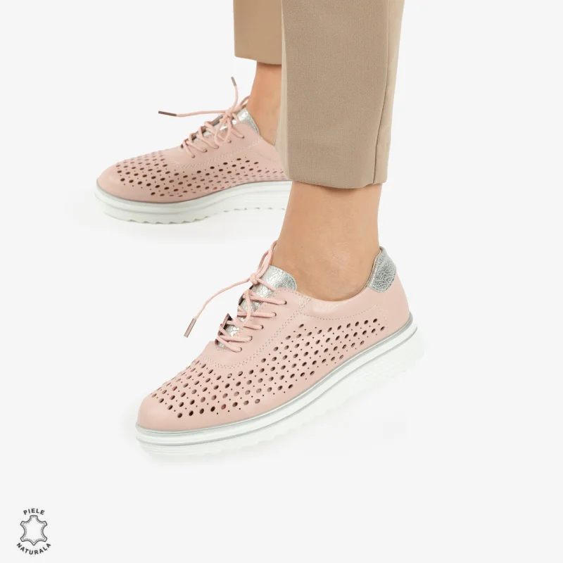 Pantofi Casual dama din piele naturala Perforati CRL0782 ROZ