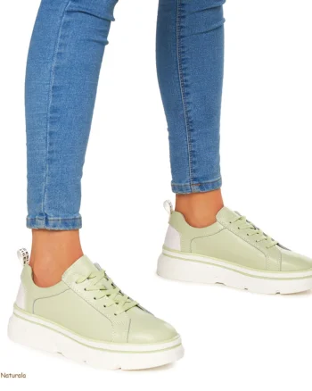 Pantofi Casual dama din Piele naturala cu talpa groasa CRL0054 VERDE