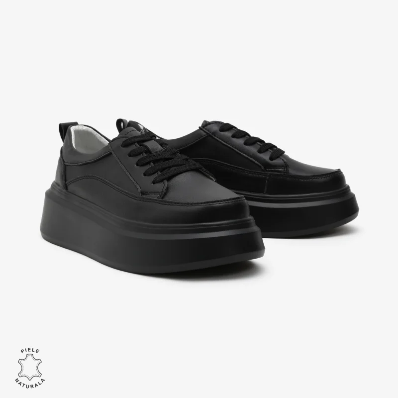 Pantofi Casual de dama din Piele Naturala CRL0566 NEGRU