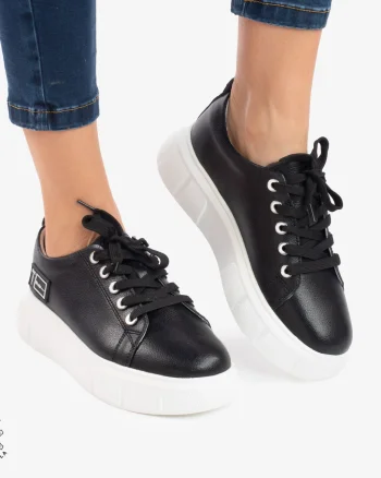Pantofi Casual de dama din Piele naturala CRL0527 Negru