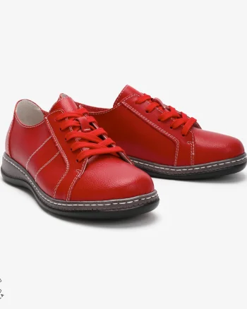 Pantofi casual Rosu de dama din piele naturala cu talpa plata CRL0013