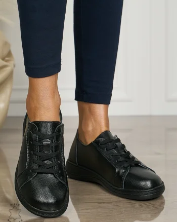 Pantofi casual Negri de dama din piele naturala cu talpa plata CRL0013