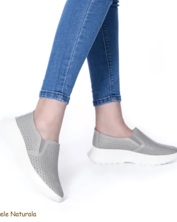 Pantofi Perforati Dama Piele naturală CRL0100 GRI