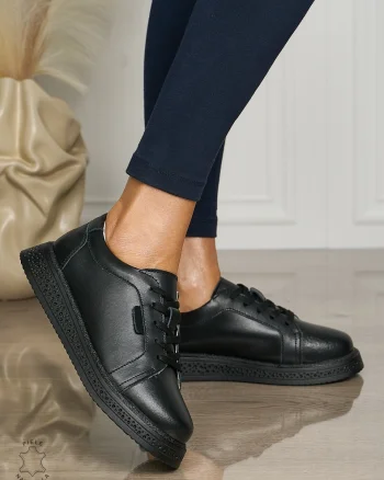 Pantofi casual piele naturala CU TALPA GROASA CRL1513 Negru