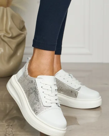 Pantofi casual piele naturala CU TALPA GROASA CRL1509 ALB
