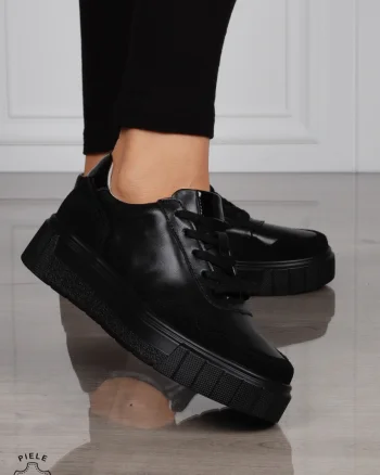 Pantofi Casual DAMA din PIELE Naturala Combinata cu Piele intoarsa CRL1521 NEGRU