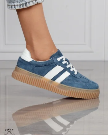 Pantofi Casual DAMA din Piele Naturala intoarsa, Model Retro CRL1531ALBASTRU