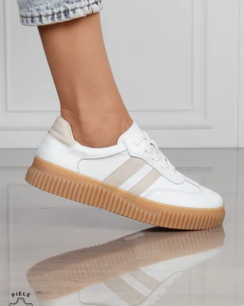 Pantofi Casual DAMA din PIELE Naturala , Model Retro CRL1531 ALB