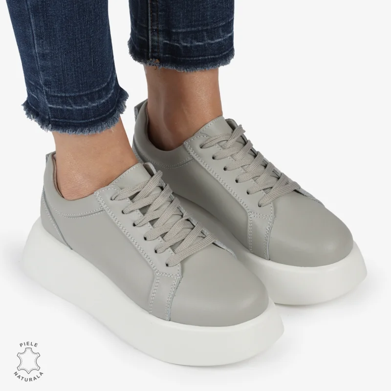 Pantofi casual piele naturala cu talpa inalta CRL881 GRI