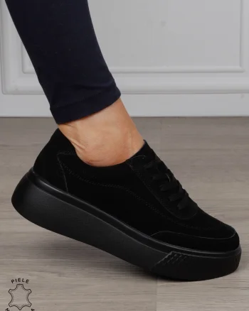 Pantofi Casual dama din Piele Naturala Intoarsa CRL1539 NEGRU
