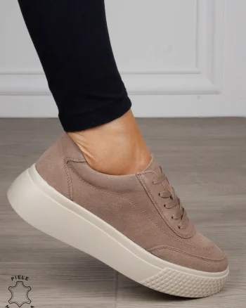 Pantofi Casual dama din Piele Naturala Intoarsa CRL1539 KHAKI