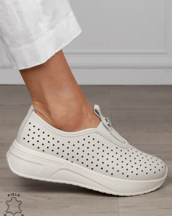 Pantofi Casual dama din Piele Naturala mici perforati CRL1542 BEJ