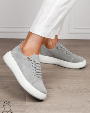 Pantofi Casual dama din Piele Naturala Intoarsa cu siret special CRL1550GRI