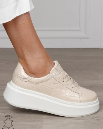 Pantofi Casual dama din Piele Naturala Lacuita CRL1552 BEJ